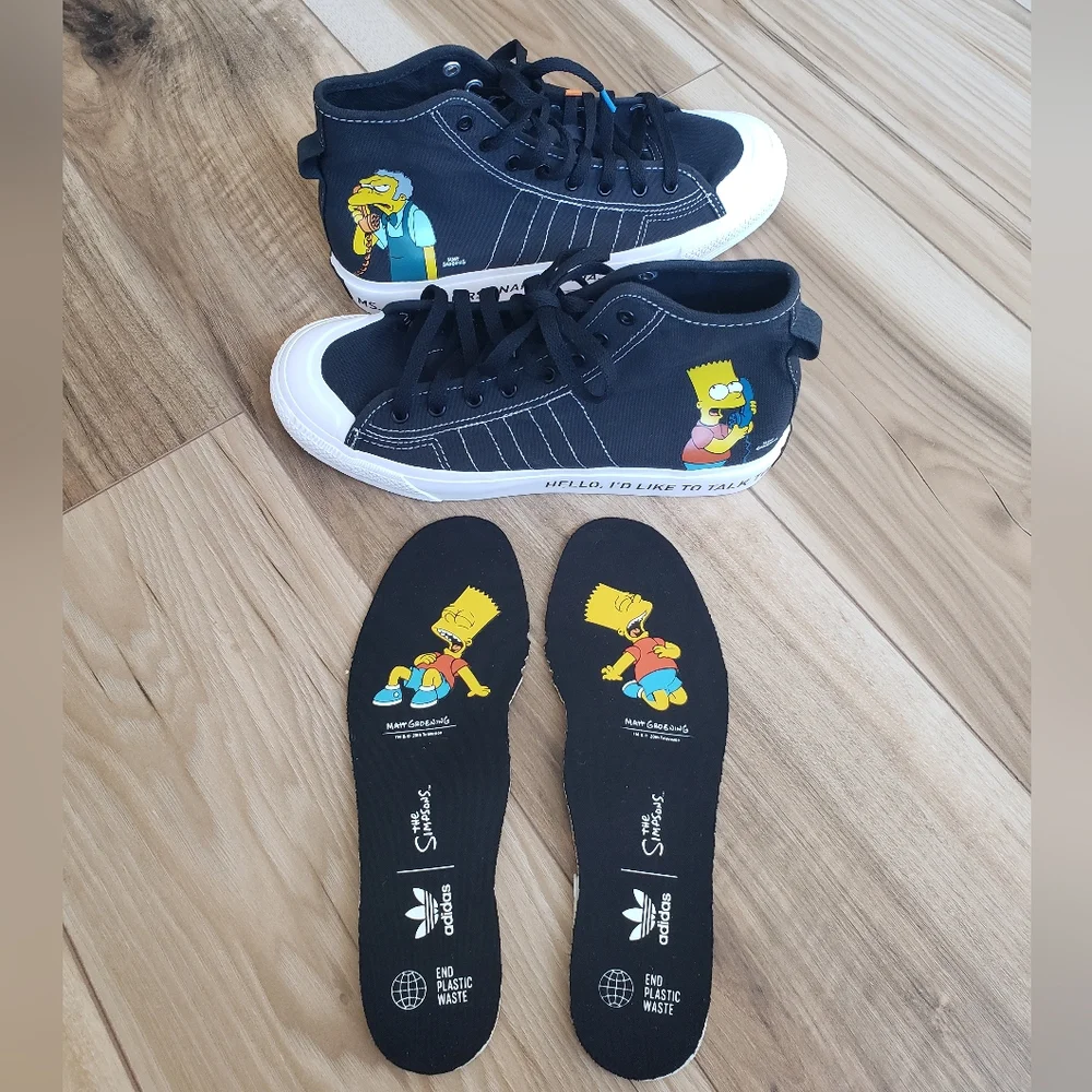 4Y Adidas The Simpsons Nizza Hi RF Junior Pranks On Moe Bart Fan Hi Top Sneakers
